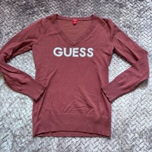 ⭐️⭐️⭐️Y2K long sleeve v neck bling guess logo sweater size S